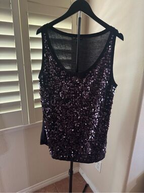 Eileen Fisher Eggplant Sequin Sleeveless Sweater Tank